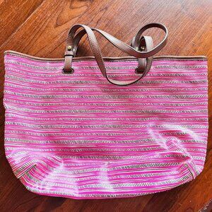 Fossil Pink Rachel Tote Tote Bag With Leather Straps &‎ Key Charm